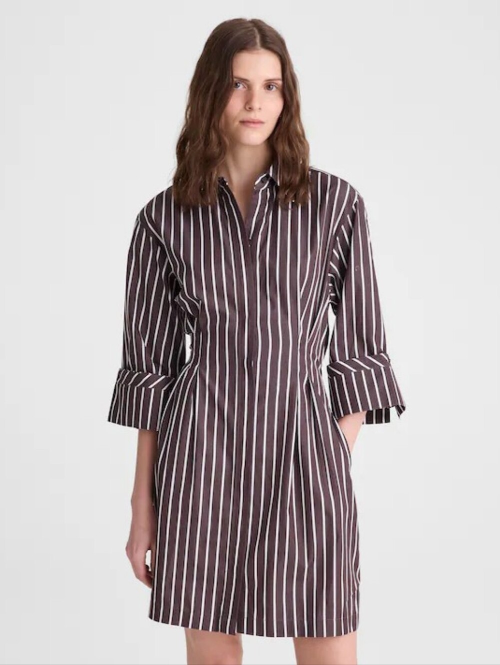 Madewell Brown and White Striped Mini Shirt Dress